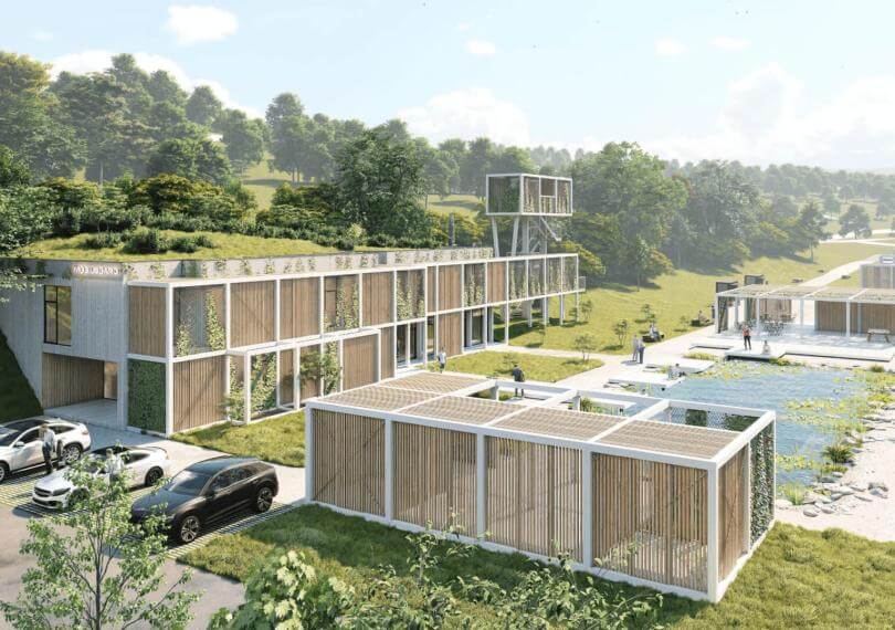 underground houses, administrative building. green roof, rooftop garden