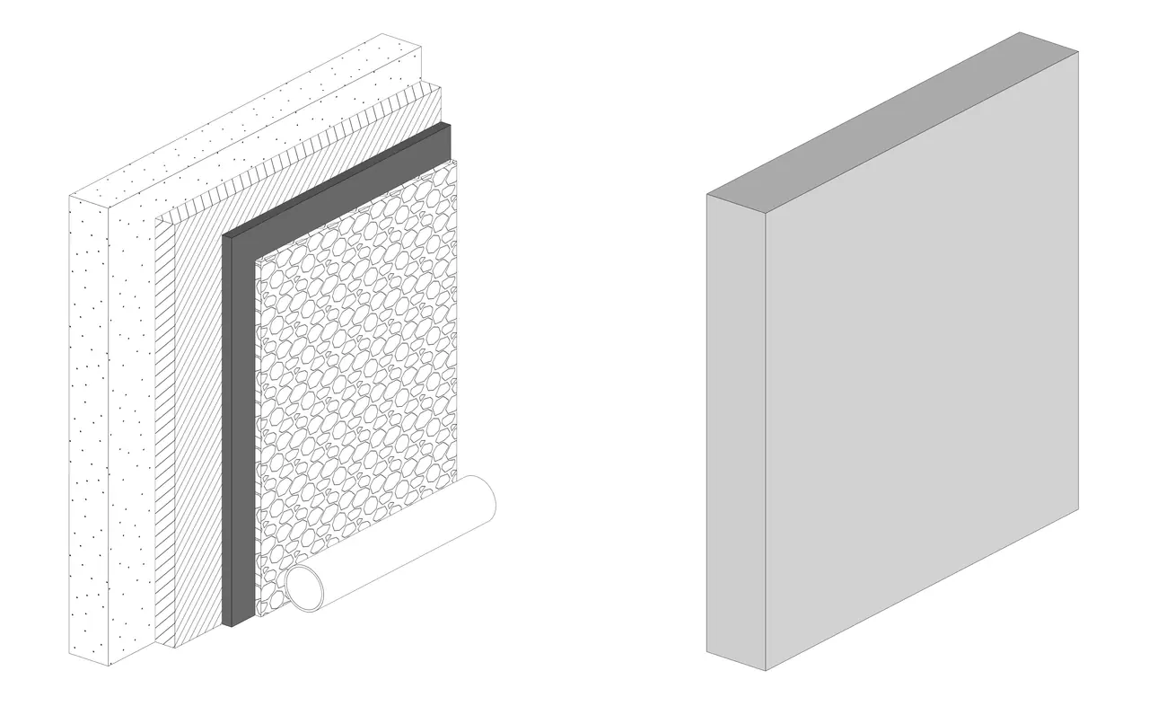A conventional underground wall. A Talpa wall. Five layers against one. Leaving out the membrane saves around €30,000.